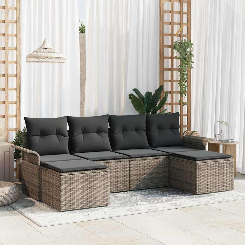 vidaXL Tuinbank Set met opslag 6 pcs Zwart poly rattan