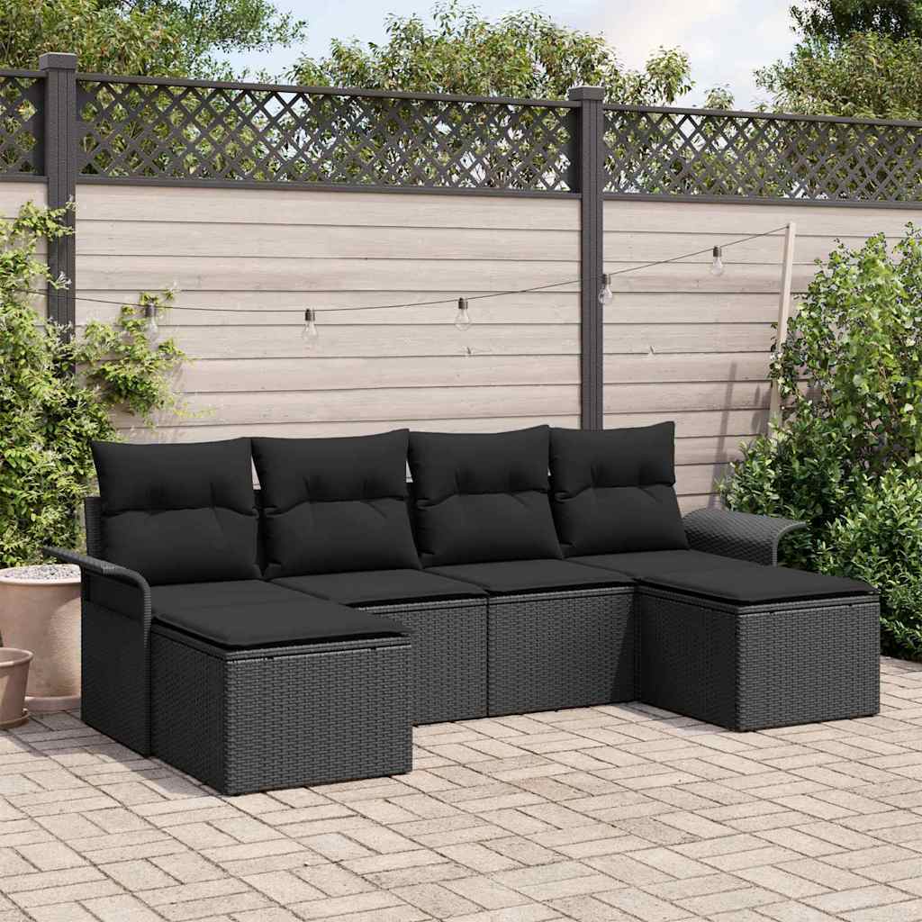 vidaXL Tuinbank Set met opslag 6 pcs Zwart poly rattan