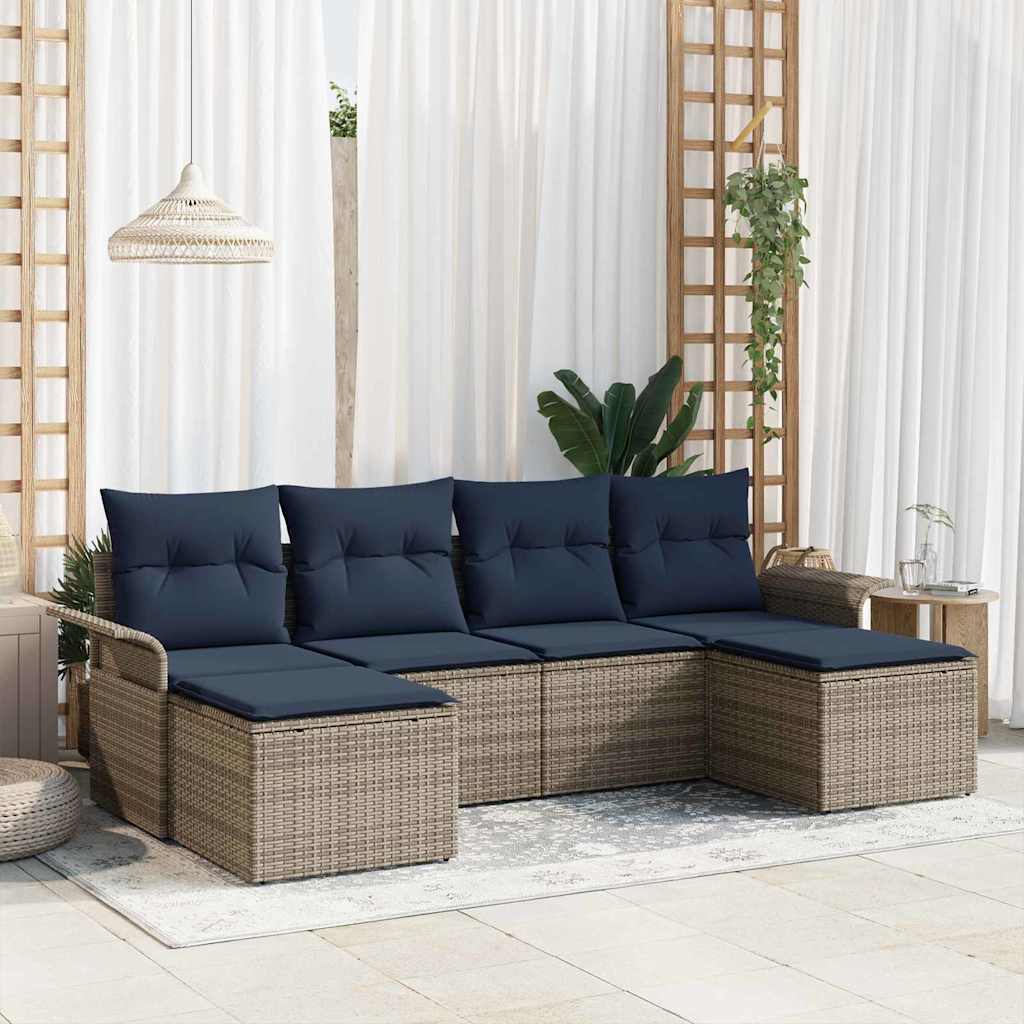 vidaXL Tuinbank Set met kussen met opslag 6 pcs Bruin Poly rattan
