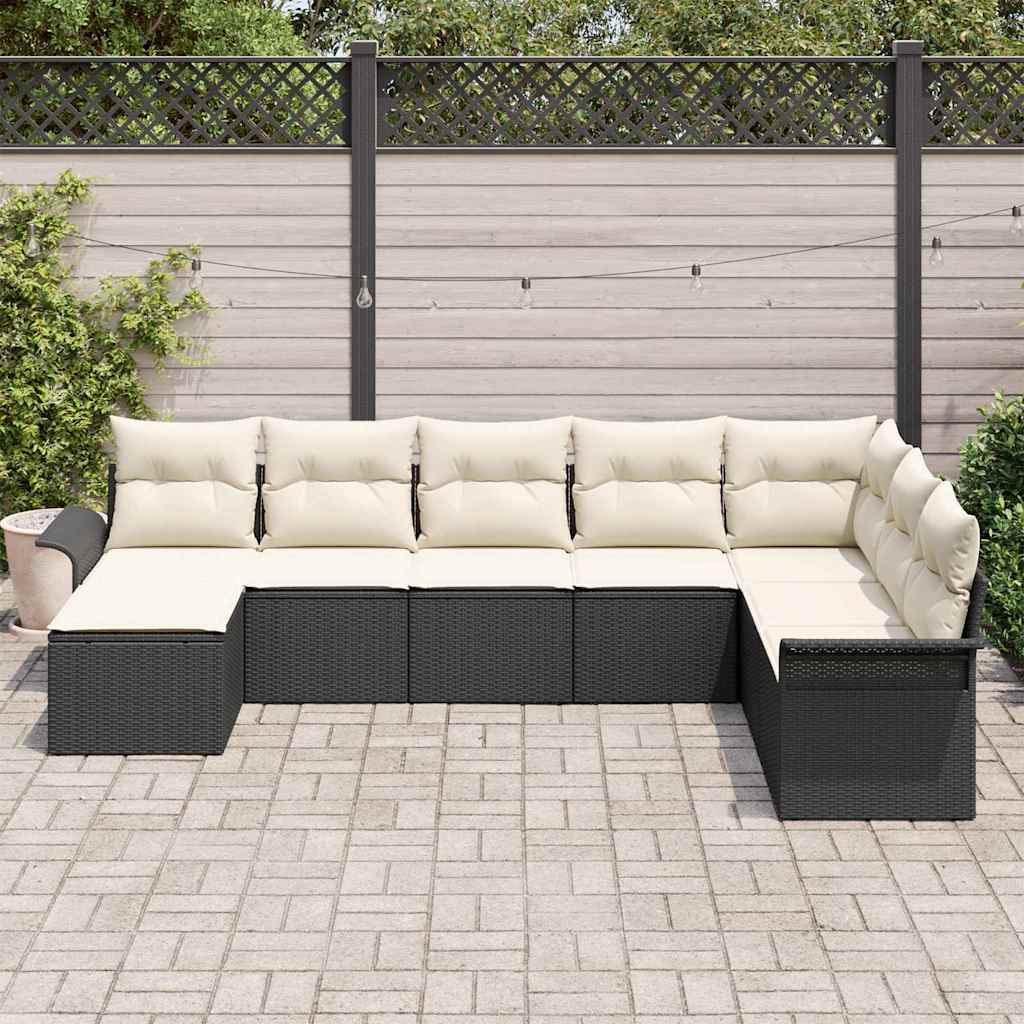 vidaXL Tuinbank Set met kussen met opslag 8 pcs Zwart Poly rattan