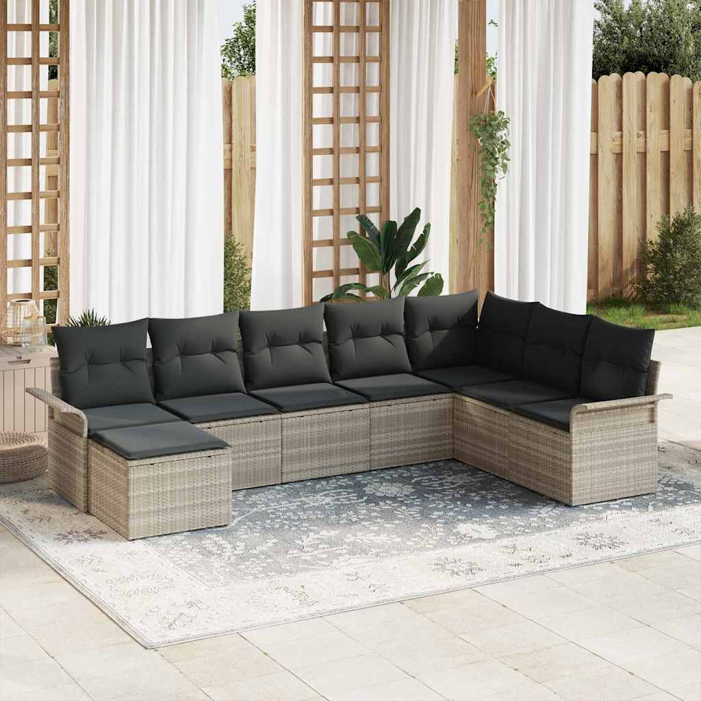 vidaXL Tuinbank Set met kussen met opslag 8 pcs Zwart Poly rattan