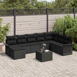 vidaXL Tuinbank Set met kussen met opslag 8 pcs Zwart Poly rattan