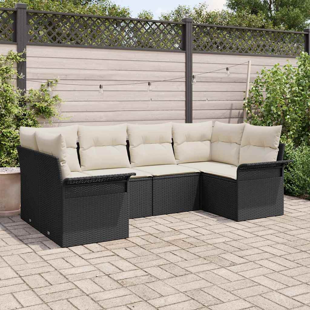 vidaXL Tuinbank Set met kussen met opslag 6 pcs Zwart Poly rattan