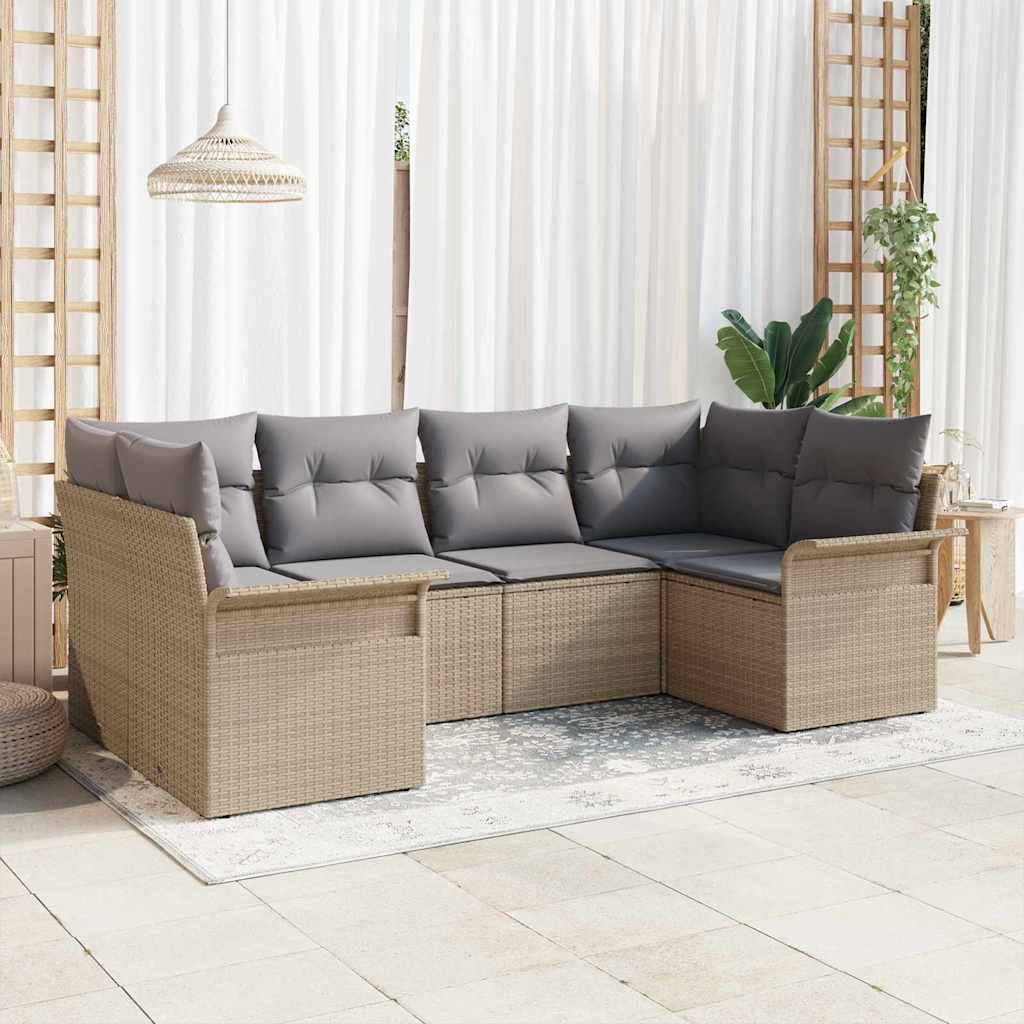 vidaXL Tuinbank Set met kussen met opslag 6 pcs Zwart Poly rattan