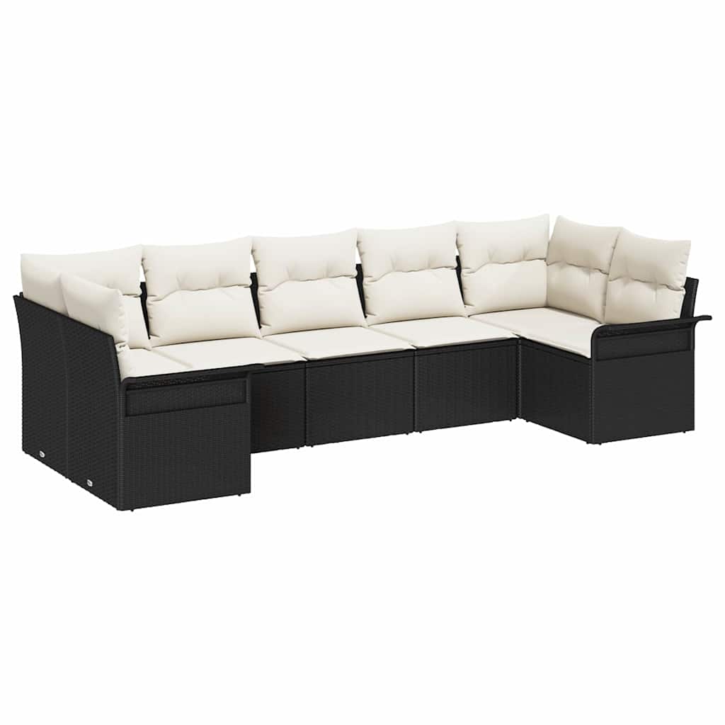 vidaXL Tuinbank Set met kussen met opslag 7 pcs Zwart Poly rattan