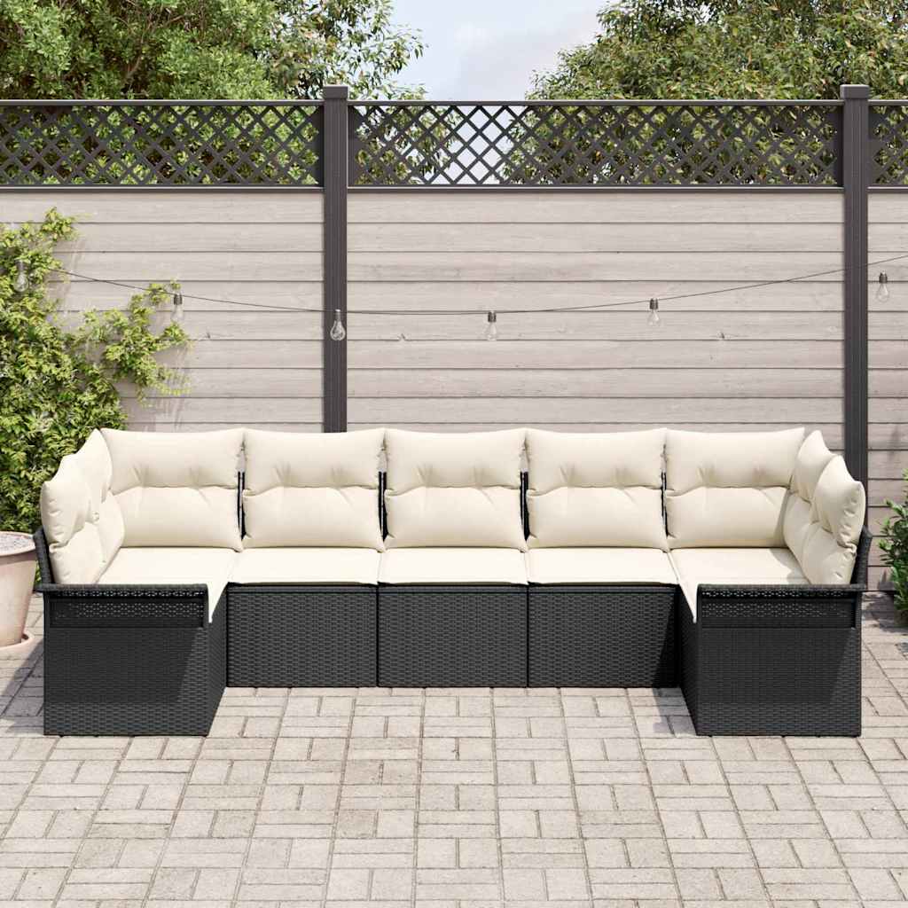 vidaXL Tuinbank Set met kussen met opslag 7 pcs Zwart Poly rattan