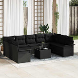vidaXL Tuinbank Set met opslag 9 pcs Zwart poly rattan