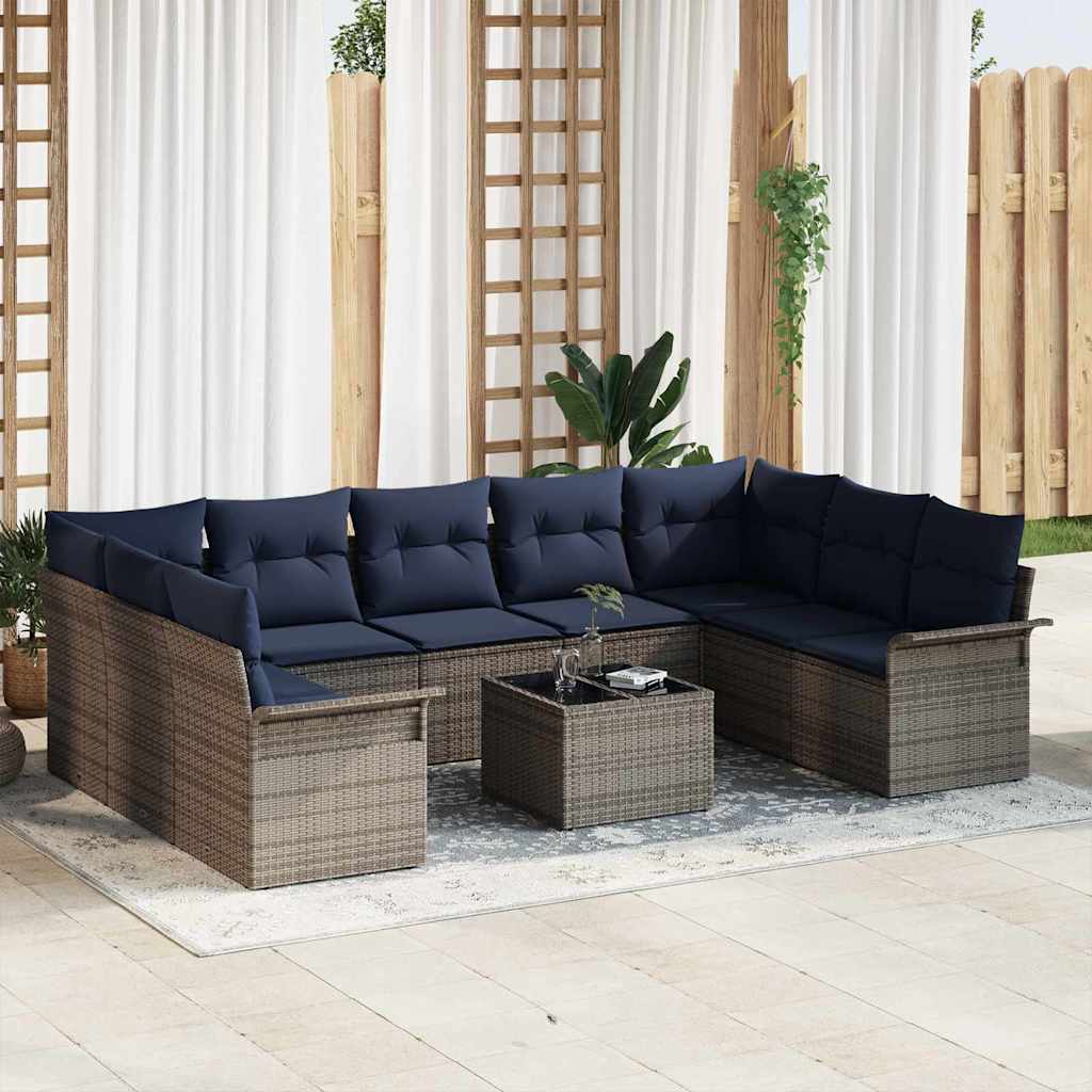vidaXL Tuinbank Set met opslag 9 pcs Beige poly rattan