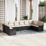 vidaXL Tuinbank Set met opslag 10 pcs Zwart poly rattan