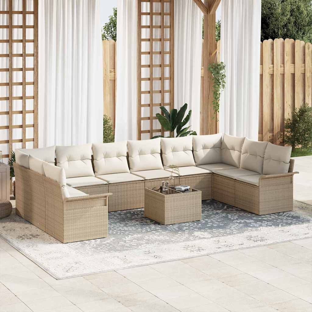 vidaXL Tuinbank Set met opslag 10 pcs Zwart poly rattan