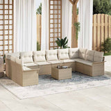 vidaXL Tuinbank Set met opslag 10 pcs Zwart poly rattan