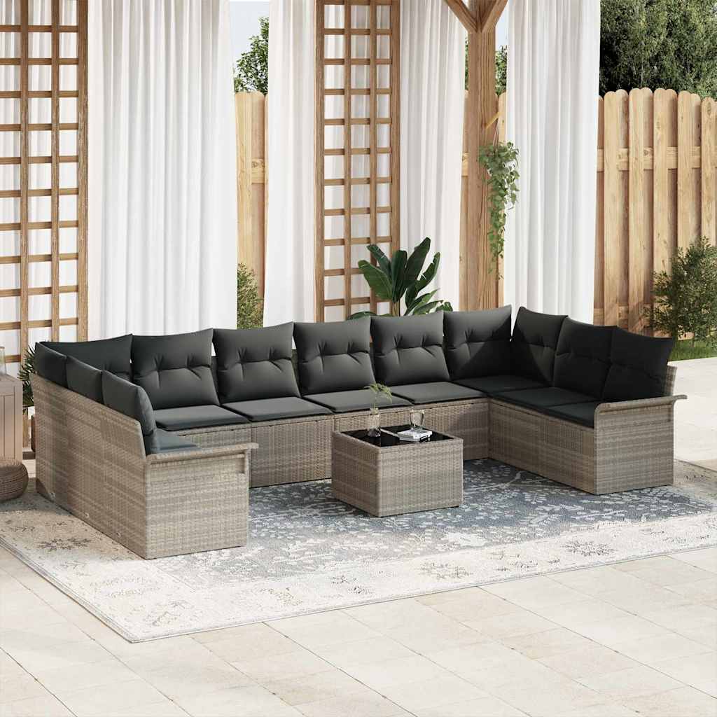 vidaXL Tuinbank Set met opslag 10 pcs Zwart poly rattan