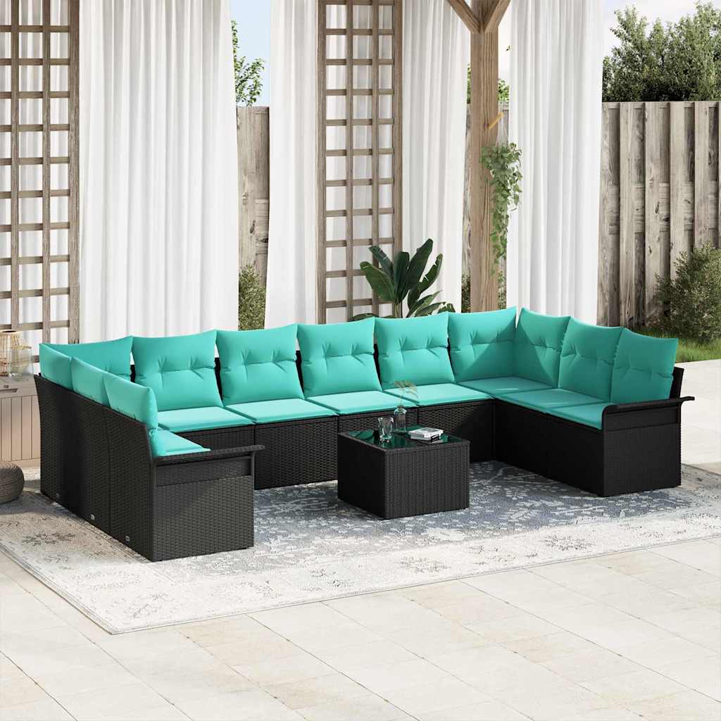 vidaXL Tuinbank Set met opslag 10 pcs Beige poly rattan