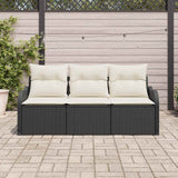 vidaXL Tuinbank Set met kussen met opslag 3 pcs Zwart Poly rattan