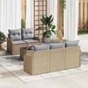 vidaXL Tuinbank Set 6 pcs Zwart en Crème Poly rattan, staal en glas