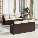 vidaXL Tuinbank Set 7 pcs Zwart en Crème Poly rattan, staal en glas