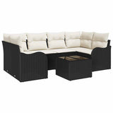vidaXL Tuinbank Set 7 pcs Zwart en Crème Poly rattan, staal en glas