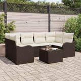 vidaXL Tuinbank Set 7 pcs Zwart en Crème Poly rattan, staal en glas