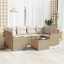 vidaXL Tuinbank Set 7 pcs Zwart en Crème Poly rattan, staal en glas
