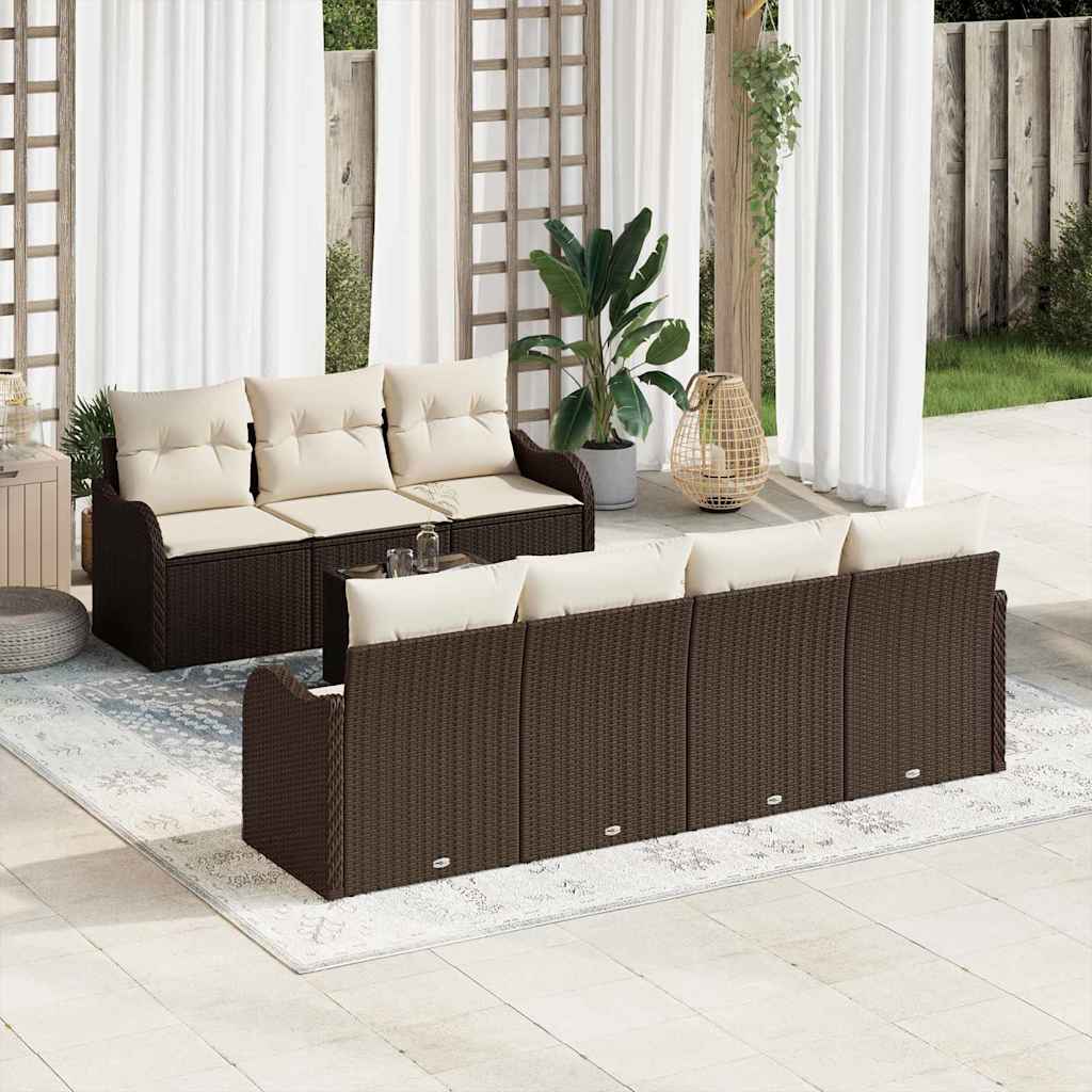 vidaXL Tuinbank Set 8 pcs Zwart en Crème Poly Riet en Staal en Glas