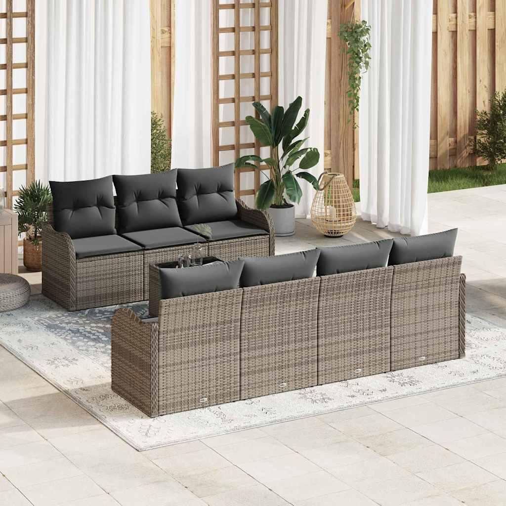 vidaXL Tuinbank Set 8 pcs Zwart en Crème Poly Riet en Staal en Glas