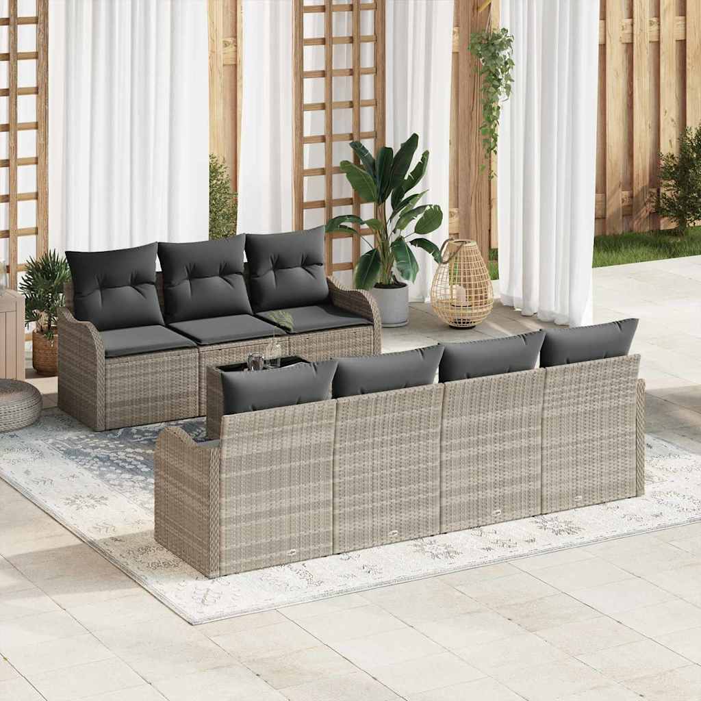 vidaXL Tuinbank Set 8 pcs Zwart en Crème Poly Riet en Staal en Glas