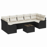 vidaXL Tuinbank Set 8 pcs Zwart en Crème Poly rattan, staal en glas