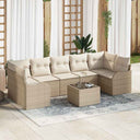 vidaXL Tuinbank Set 8 pcs Zwart en Crème Poly rattan, staal en glas