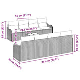 vidaXL Tuinbank Set 9 pcs Zwart en Crème Poly rattan, staal en glas