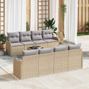 vidaXL Tuinbank Set 9 pcs Zwart en Crème Poly rattan, staal en glas