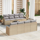 vidaXL Tuinbank Set 9 pcs Zwart en Crème Poly rattan, staal en glas