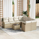 vidaXL Tuinbank Set 9 pcs Zwart en Crème Poly Riet en Staal en Glas