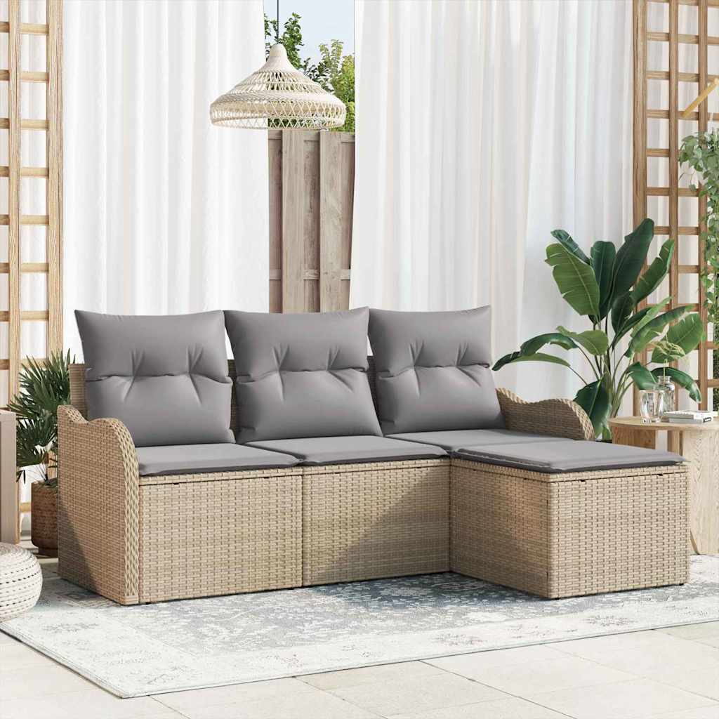 vidaXL Tuinbank Set met opslag 4 pcs Zwart poly rattan