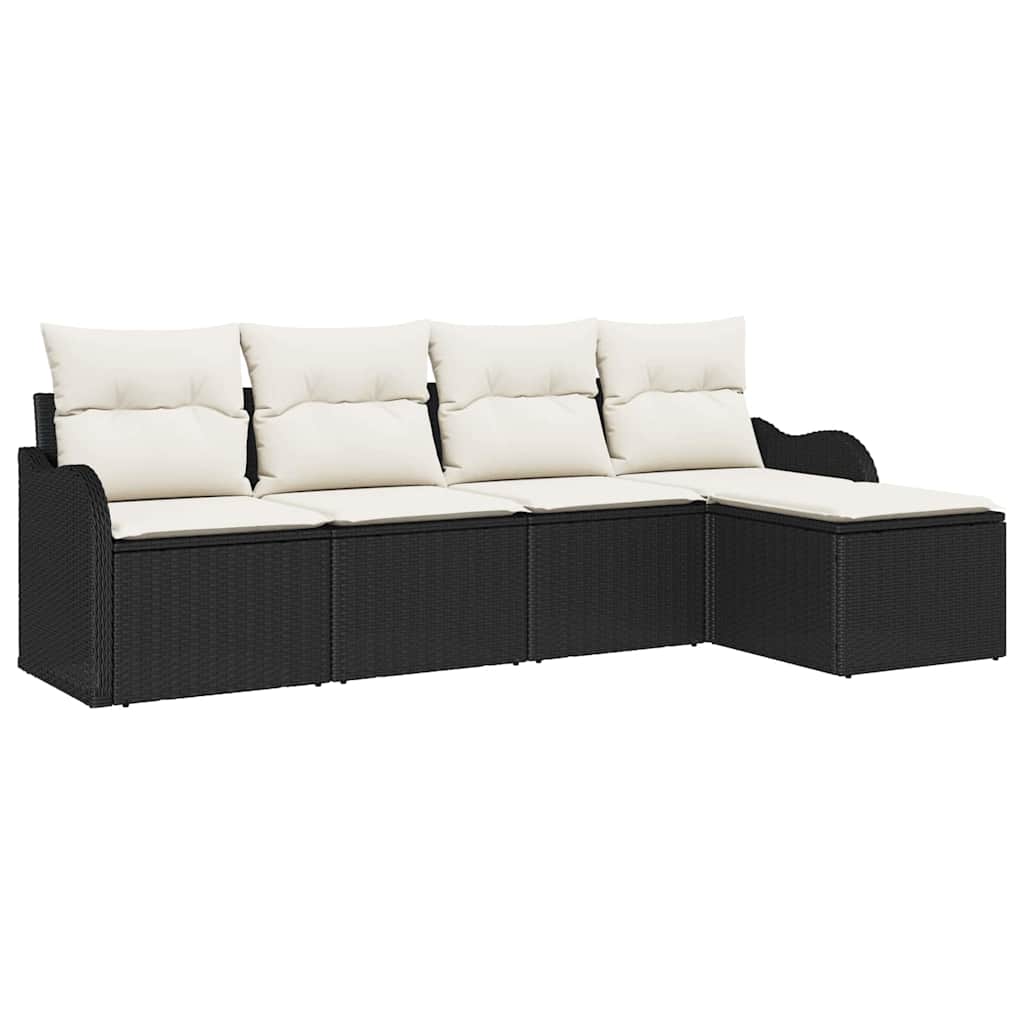 vidaXL Tuinbank Set met kussen met opslag 5 pcs Zwart Poly rattan