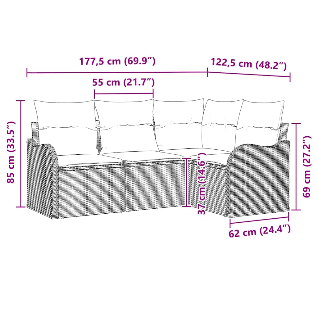 vidaXL Tuinbank Set met opslag 4 pcs Zwart poly rattan