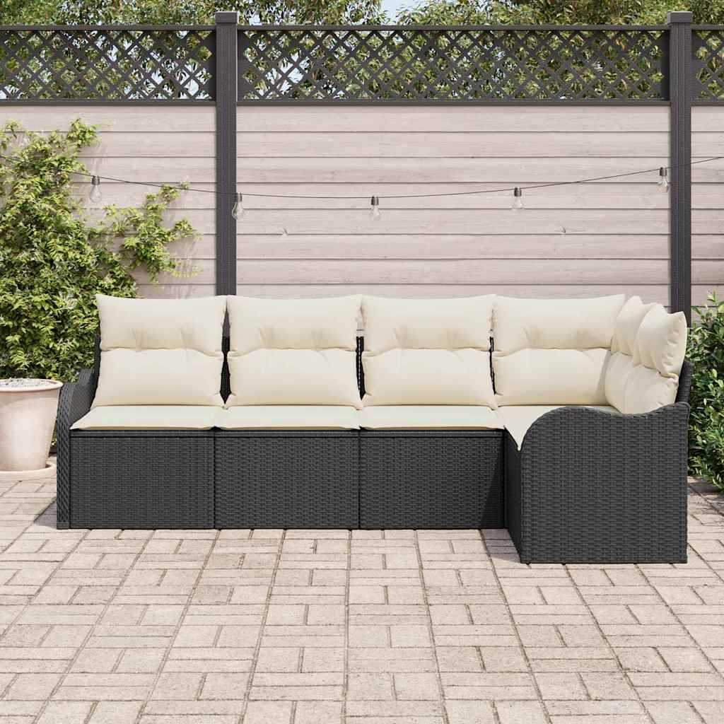 vidaXL Tuinbank Set met opslag 5 pcs Zwart poly rattan