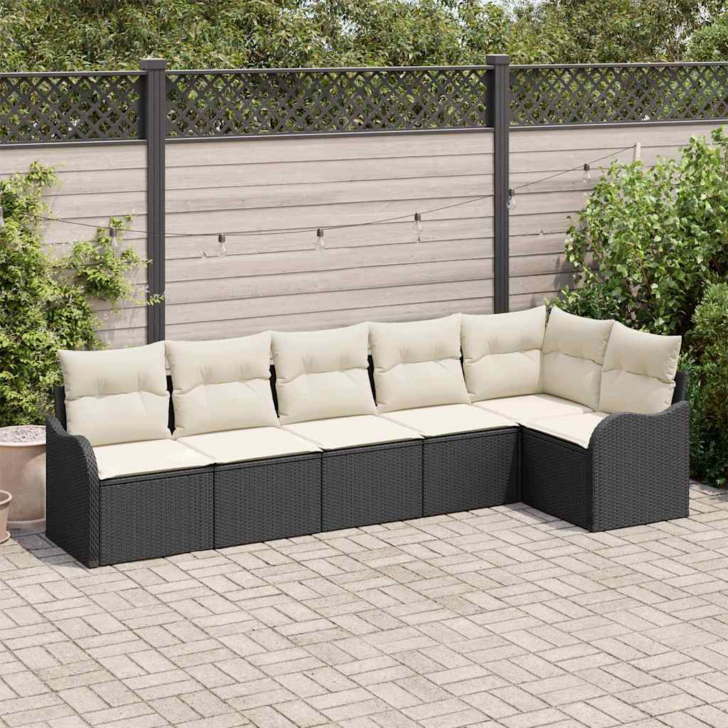 vidaXL Tuinbank Set met kussen met opslag 6 pcs Zwart Poly rattan