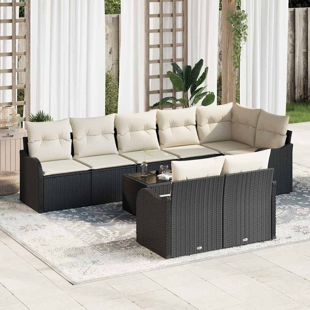vidaXL Tuinbank Set met opslag 8 pcs Zwart en Wit poly rattan