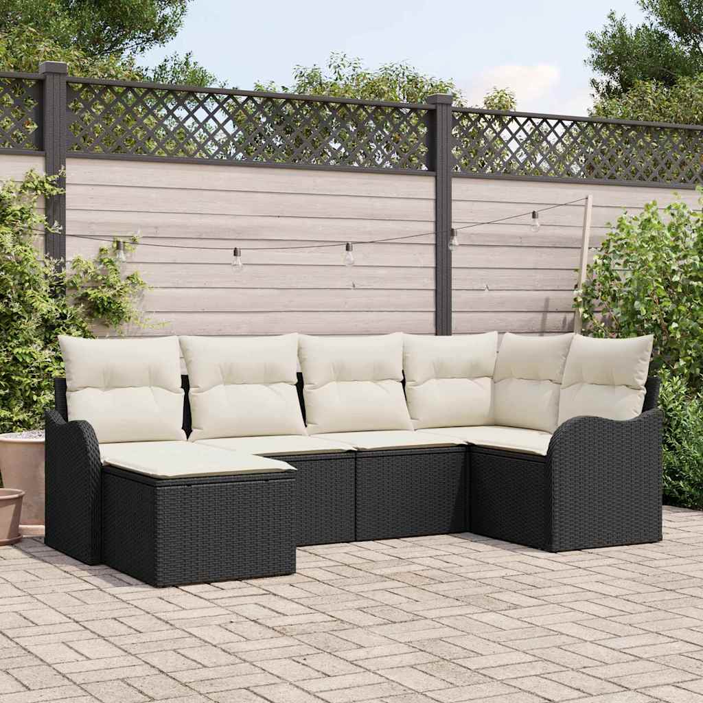 vidaXL Garden Sofa Set with cushions 6 pcs Black and white Poly rattan