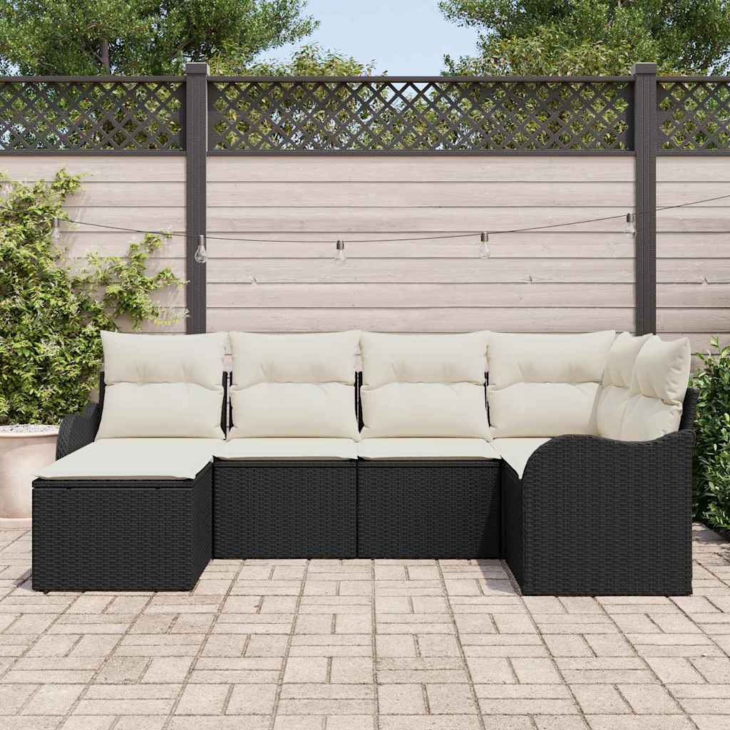 vidaXL Garden Sofa Set with cushions 6 pcs Black and white Poly rattan