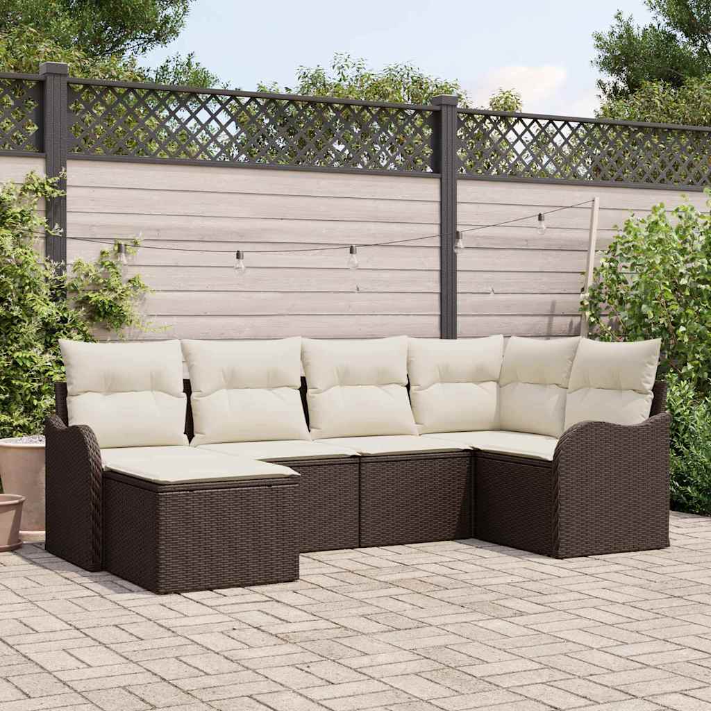 vidaXL Garden Sofa Set with cushions 6 pcs Black and white Poly rattan