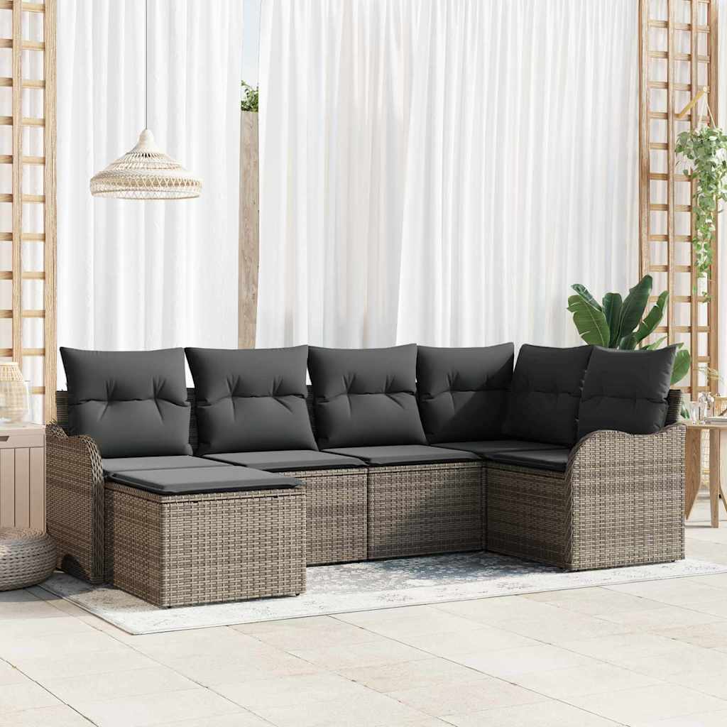 vidaXL Garden Sofa Set with cushions 6 pcs Black and white Poly rattan