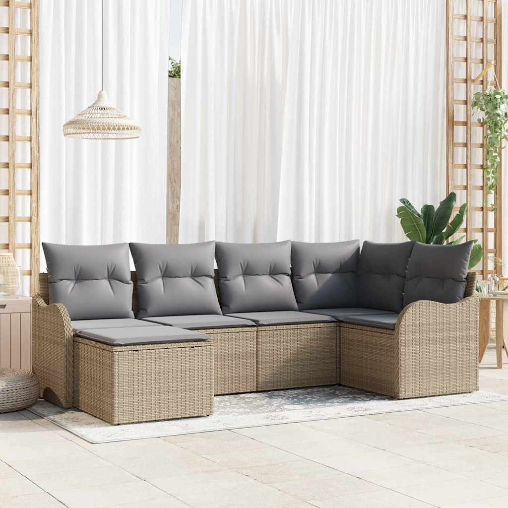 vidaXL Garden Sofa Set with cushions 6 pcs Black and white Poly rattan