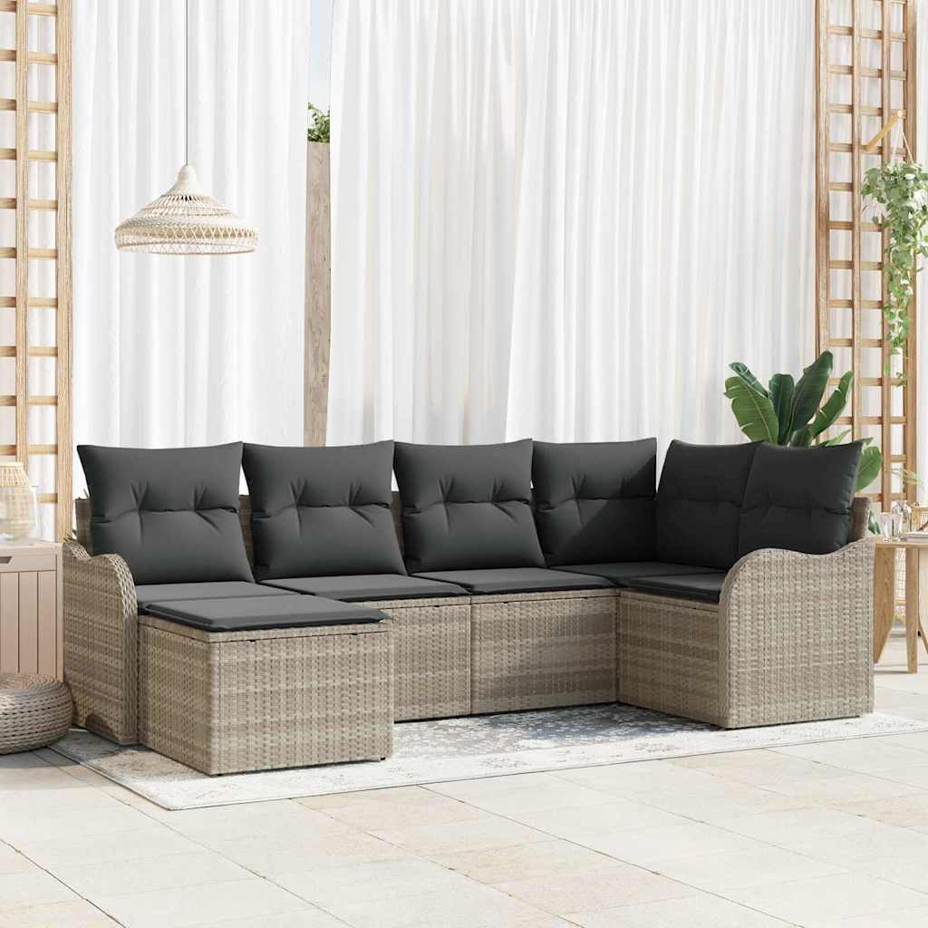 vidaXL Garden Sofa Set with cushions 6 pcs Black and white Poly rattan