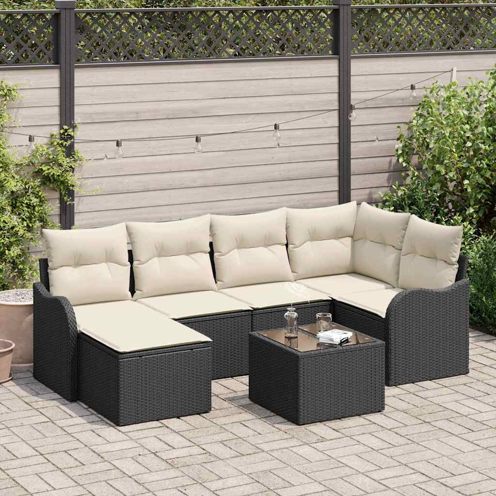 vidaXL Garden Sofa Set with cushions 6 pcs Black and white Poly rattan