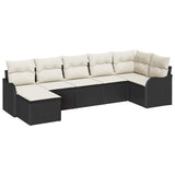 vidaXL Tuinbank Set met kussen 7 pcs Zwart en wit Poly rattan