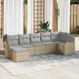 vidaXL Tuinbank Set met kussen 7 pcs Zwart en wit Poly rattan