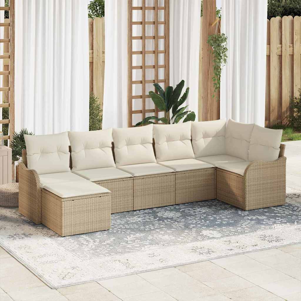 vidaXL Tuinbank Set met kussen 7 pcs Zwart en wit Poly rattan