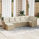 vidaXL Tuinbank Set met kussen 7 pcs Zwart en wit Poly rattan