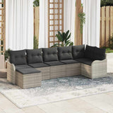 vidaXL Tuinbank Set met kussen 7 pcs Zwart en wit Poly rattan